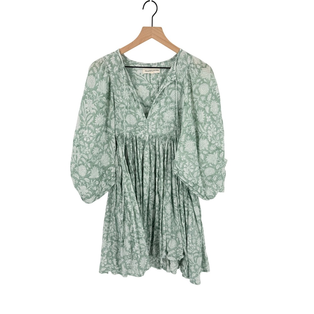 Daughters of India Sage Green Floral Mini Dress